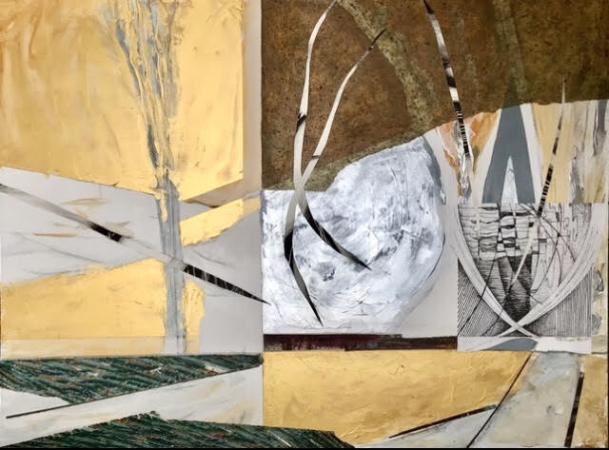 Absrtact Acrylic and Collage Painting,   18"  x 24"