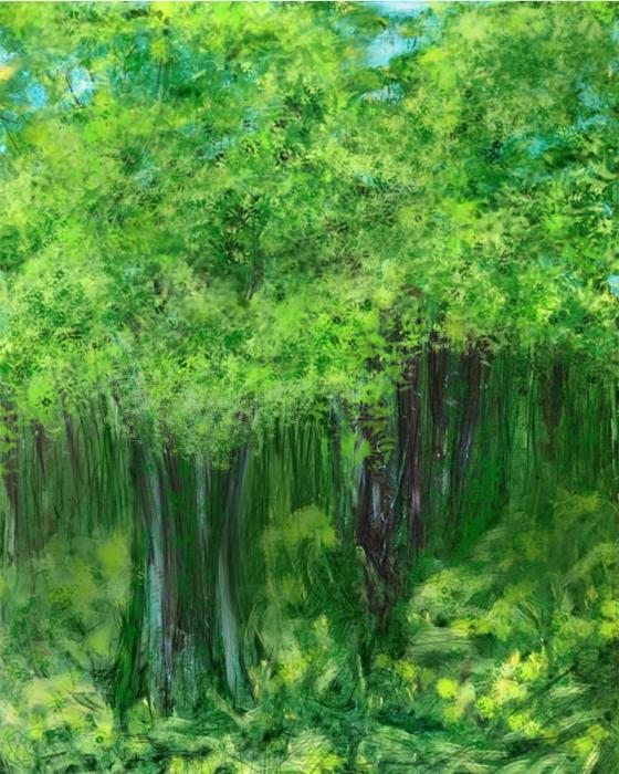 "Trees"  D"Trees"  Digital acrylic painting with digital enhancement  10" x 8"